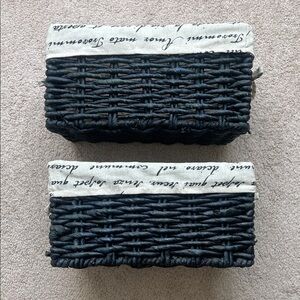 Black Wicker Baskets with Script Lining (Set of 2)